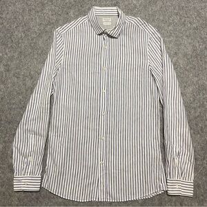 Brunello Cucinelli Shirt Mens Large Blue Striped Cotton Linen Blend Leisure Fit